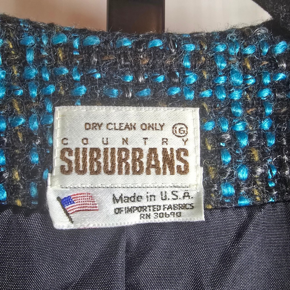 Vintage Country Suburbans Wool Tweed Blazer Womens M L Blue Plaid USA Made - Picture 5 of 8